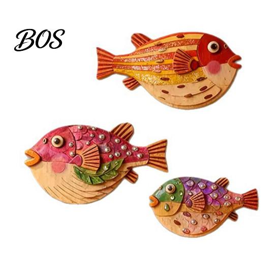 Fish Wall Sign 3Pcs/Set Vintage Puffer Decoration, Coastal Wooden Hanging Ornament, Decor Nautical Ocean Theme Art for Bathroom, Living Room Artwork