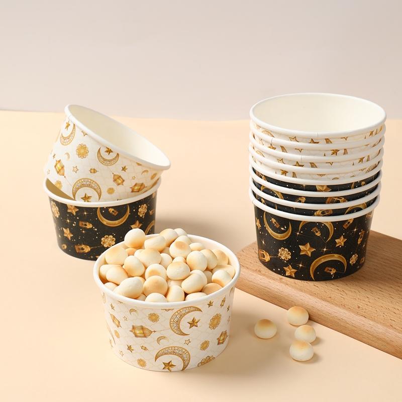 EID Mubarak Decoration Paper Bowl Ramadan Decor 2025 for Home Paper Bowl Ramadan Kareem Islamic Muslim Party Eid Al Adha Gifts