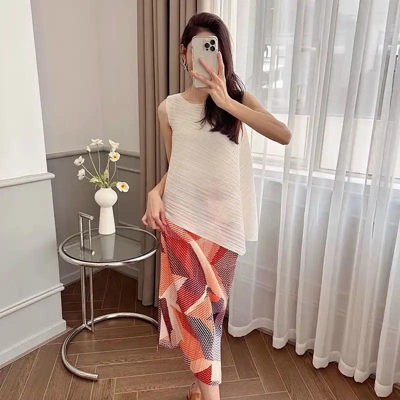 Women's Miyake Style Geometric Print Pleated Straight Skirt