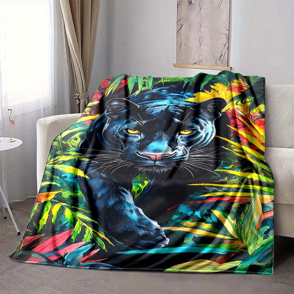 1pc Panther, Jungle Blanket Lightweight Blanket Throw Blanket For Sofa, Bed, Travel, Camping, Livingroom, Office, Couch, Chair yy251010012