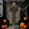 Indoor Outdoor Halloween Ornaments Animatronics Hanging Ghost Decoration, Sound Activated Grim Reaper Prop with LED Battery Operated Decor Glowing