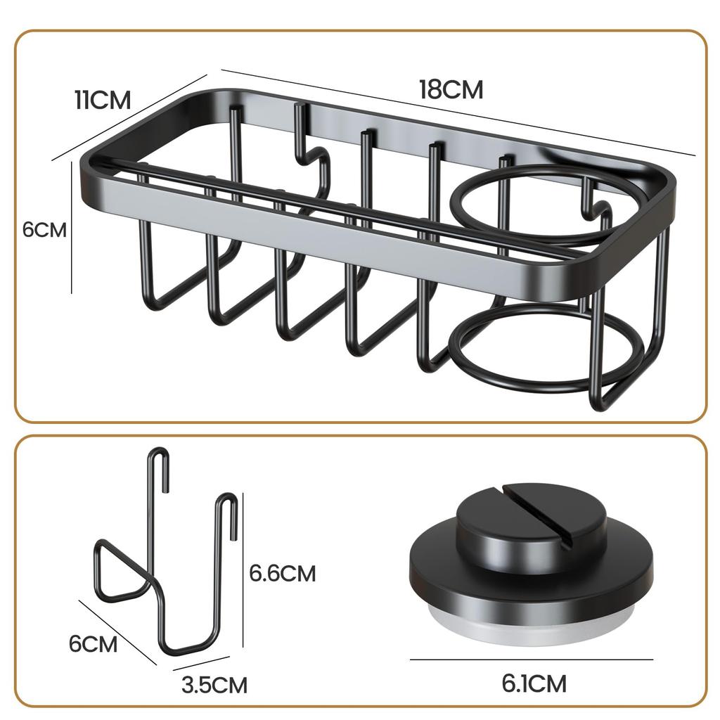 Suport pentru burete TAILI din oțel inoxidabil cu ventuză Scrubber pentru chiuvetă cu detergent Suport pentru depozitare vase pentru chiuvetă Suporturi negre, Raft, Suport, Suport, Scurgător,