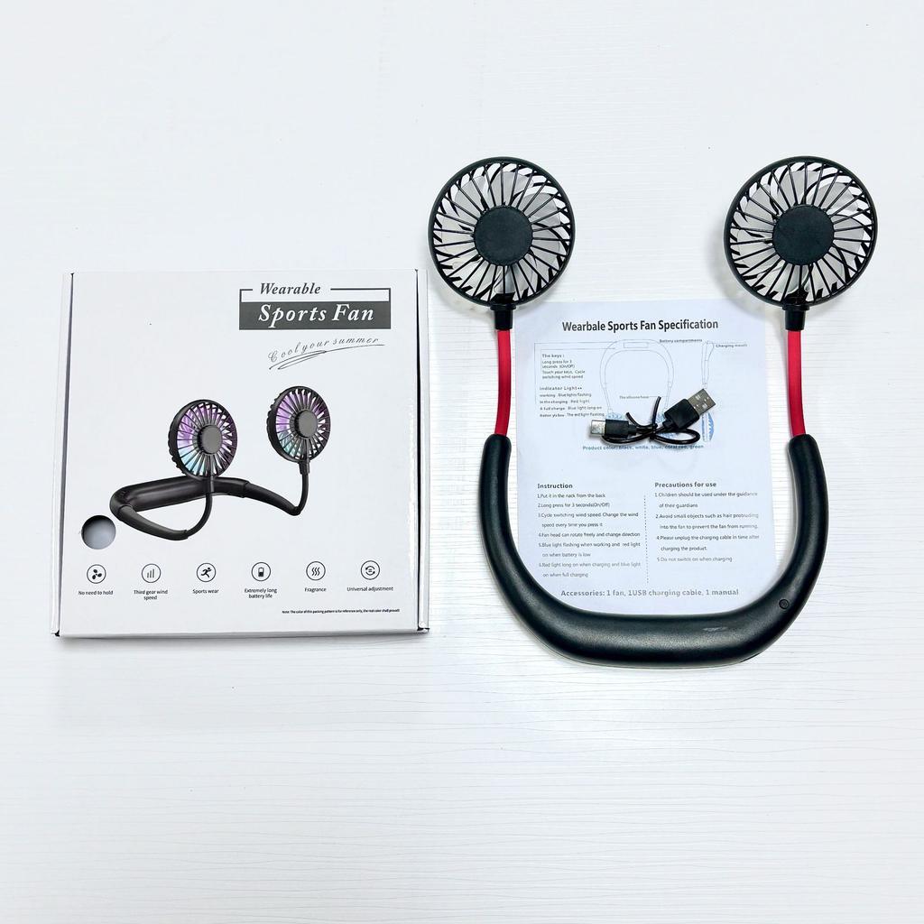 Travel Portable Neck Fan Usb Personal Mini Lazy Person Fan 360 Degree Rotation Cooling Wearable Fan with Electric Power Source