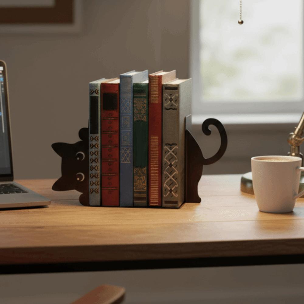 Black Metal Metal Bookend Versatile Book Holder Special Cat Bookend  Office Bookshelf
