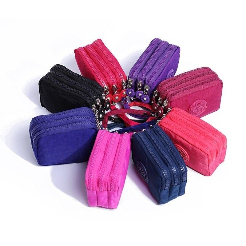 Münzbörse Damen Kleine Geldbörse Waschfaltenstoff Handy-Tasche Drei Reißverschlüsse Tragbar Make-up Tasche 8 Farben