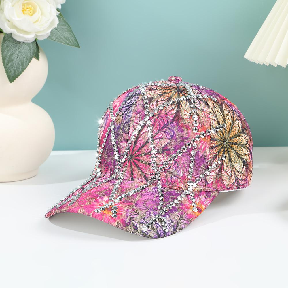 

Floral Rhinestone Baseball Cap for Women, Sparkly Lace Pattern Adjustable Sun Hat L фіолетовий