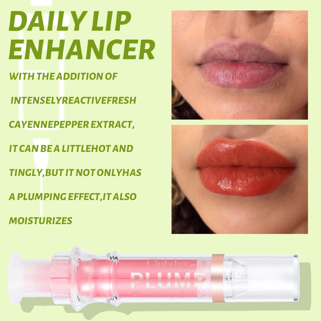 Clubday Lip Plumping Booster Syringe Lip Oil Hydrating Mirror Glossy Liquid Lipstick Dewy Plump Tint Long-Lasting Nourishing Makeup Cosmetics