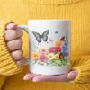 Ceramic Cup with White Butterfly and Flower Pattern, Suitable for Coffee, Tea and Daily Use