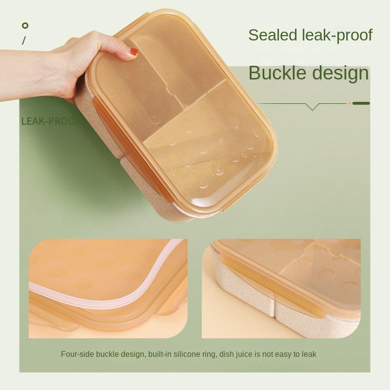Wheat Straw Large-capacity Lunch Box with Fork Spoon Adult Bento Box Square Compartment Fresh-keeping Box