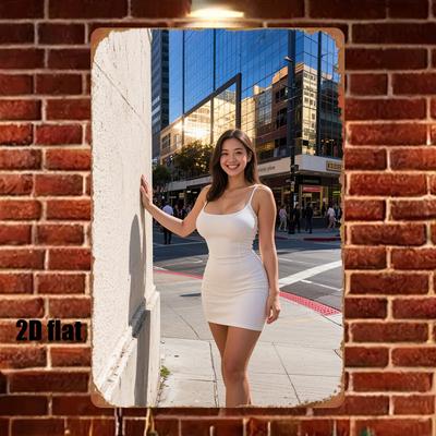 Vintage City Street Sexy Woman Metal Tin Sign Retro Wall Art Decor for Home Bar