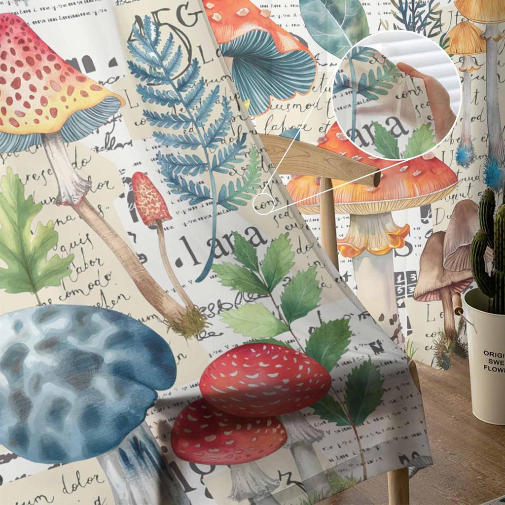 Mushrooms Plants Hand Drawn Watercolor Retro Tulle Window Curtains for Bedroom Luxury Home Drapes In Living Room Chiffon Panels