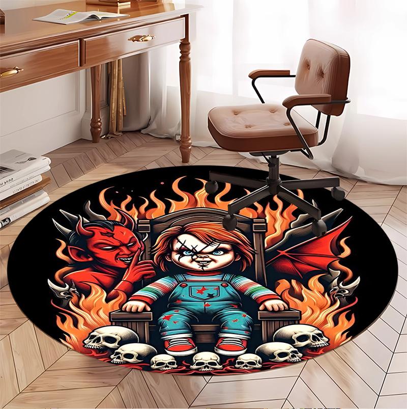 Bride of Chucky Pattern Round Rug, Indoor/Outdoor Mat, for Picnic, Gameroom, Bedroom, Office, Living Room, Home Decor Carpet, Birthday Gift