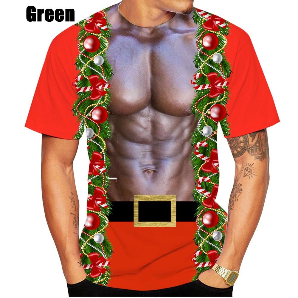 Christmas Men's T-shirt O Neck Red Santa Tshirt For Men Xmas Oversized Fashion Streetwear Short Sleeve Tops Harajuku Men Clothes