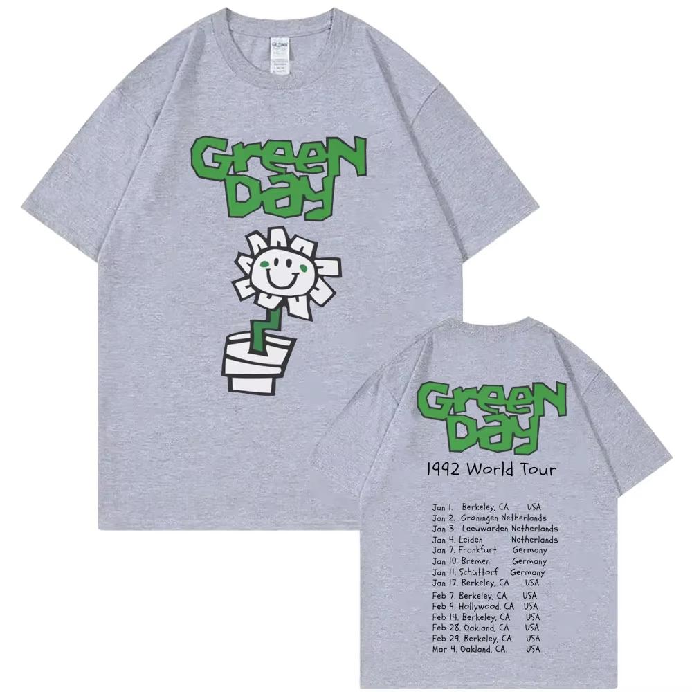 Best Famous Punk Band Green Day 1992 World Tour T Shirts Men's Vintage Gothic Rock Tshirt Women Cotton Oversized T-shirts