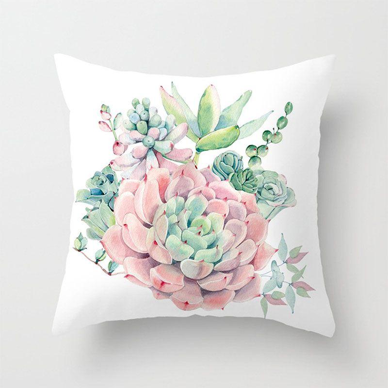 Elegant Green Tropical Plants Palm Tree Leaves Linen Pillow Case With Classic Design 18"x18