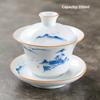 Jingdezhen-Porcelain Tea Set, Ceramic Teacups and Saucers, Handpainted Lotus, Travel, Easy Gaiwan, Porcelain Cup, Tableware