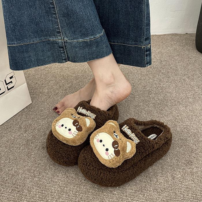 Thick sole height increase cute Hello Kitty fluffy slippers women 2025 autumn hole fashion versatile girl heart bag head cotton shoes women