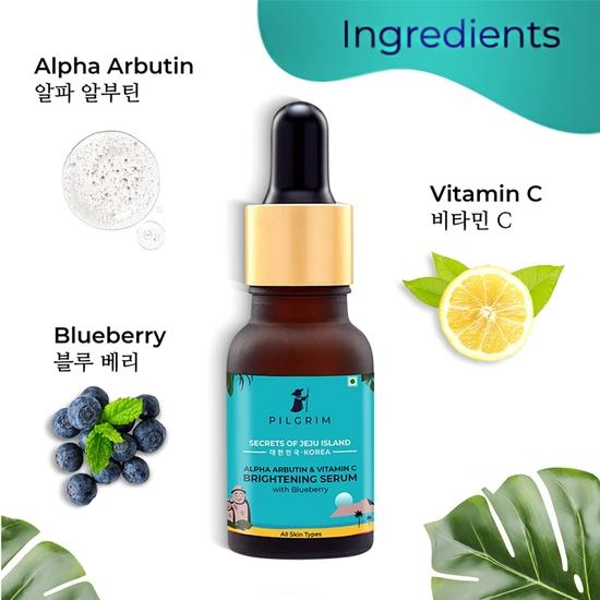 Pilgrim Korean 2% Alpha Arbutin & 3% Vitamin C Rozjaśniające Serum do Twarzy (Mini-5 ml)| Kobiety i Mężczyźni | Koreańska Pielęgnacja Skóry | Wegańskie