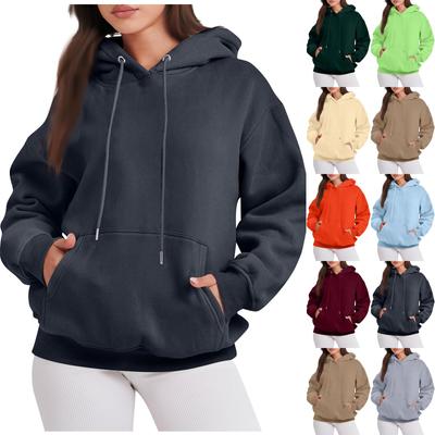 Women's Fashionable Casual Long Sleeve Solid Color Hooded Hoodie Top With Pocket