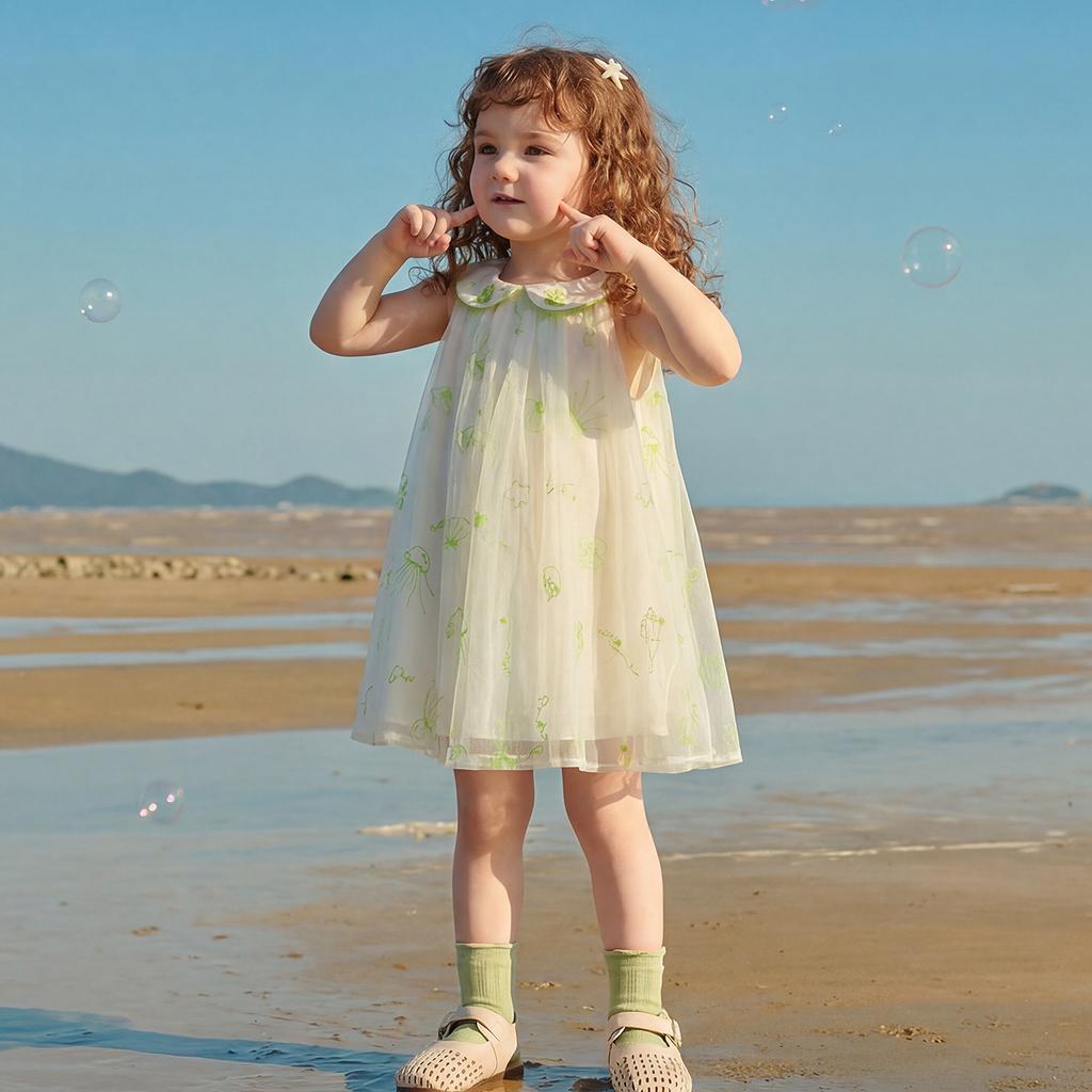 Mini Balabala Girls' Baby Dress Summer Soft Skin Friendly Mesh Sweet Dress 2026 Summer