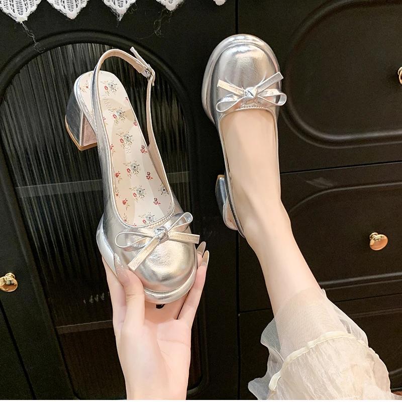 Fashion Summer Cover Toe Butterfly-knot Women Sandals Fashion Thick Heel Singbacks Shoes Ladies Outdoor Gladiator Sandalias