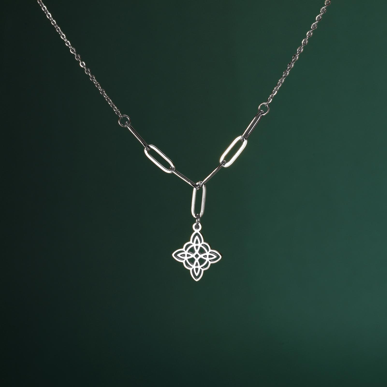 Lemegeton Vintage Witch Knot Pendant Necklace Celtic Women s Witch Protection Talisman Stainless Steel Fashion Simple Jewelry 40-45cm