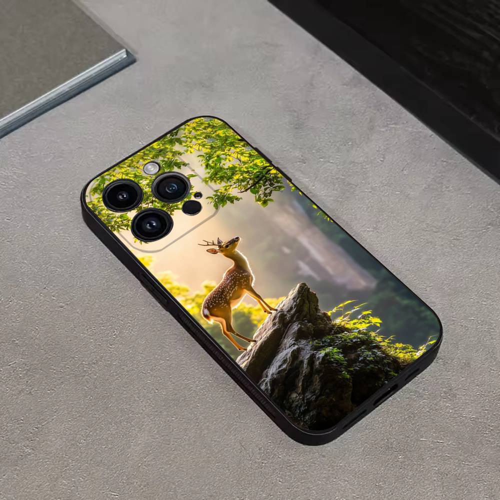 Deer Hunting Camo Phone Case For iPhone 17,16,15,14,13,12,11 Plus,Pro Max,XS,X,XR,SE,Mini,8,7,Soft Silicone Black Cover