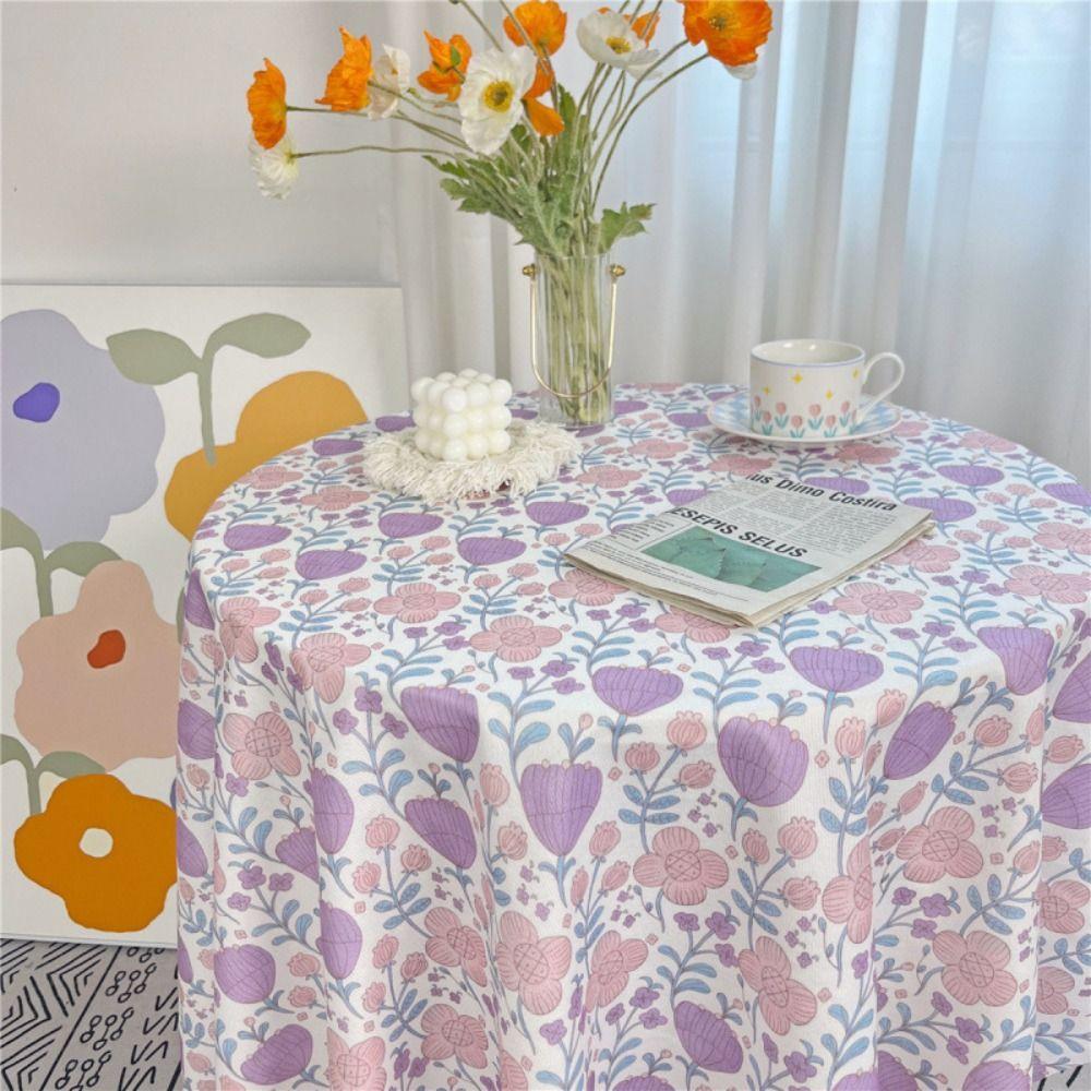 Chinese Style Printing Floral Table Cloth Light Luxury Round Table Tablecloth Cute Picnic Mat  Home