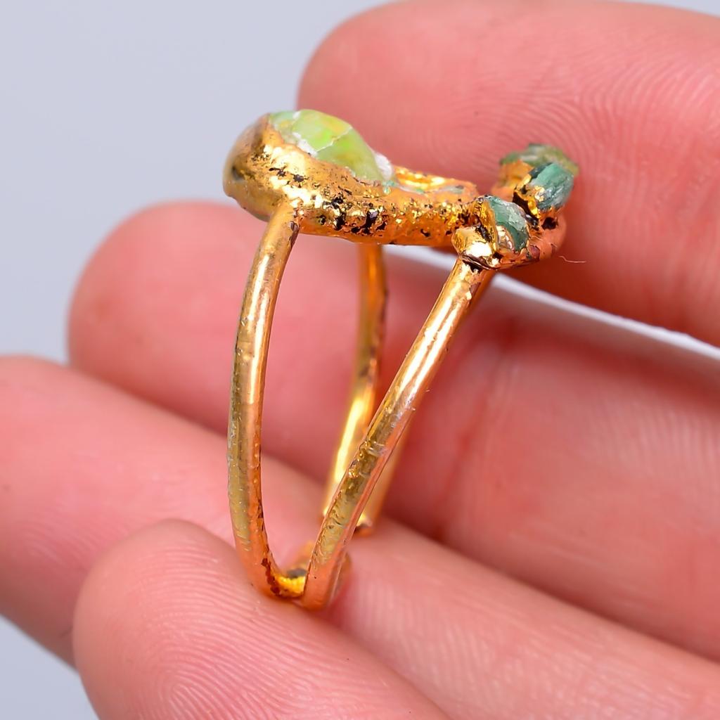 Natural Ethiopian Opal Gold Plated Wife Gift Eternity Electroformed Ring Jewelry V-60