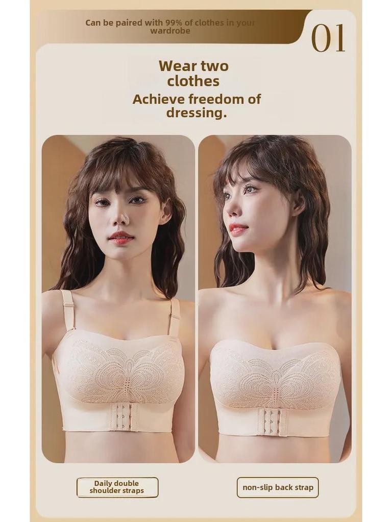 Seamless Strapless Bra for Large Busts: Non-Slip, Invisible, Tube-Style, Gathered Design, Sexy Back, Thin for Summer.