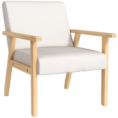 Gepolsterter Sessel mit Armlehnen, Esszimmerstuhl in Leinenoptik, Massivholzrahmen, 64 x 70 x 72 cm, Creme