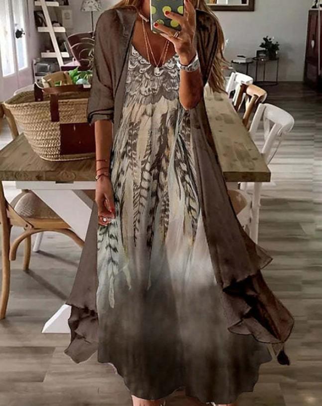 

Женское бирюзовое кружевное платье макси с подходящим кардиганом для повседневной носки XXXL