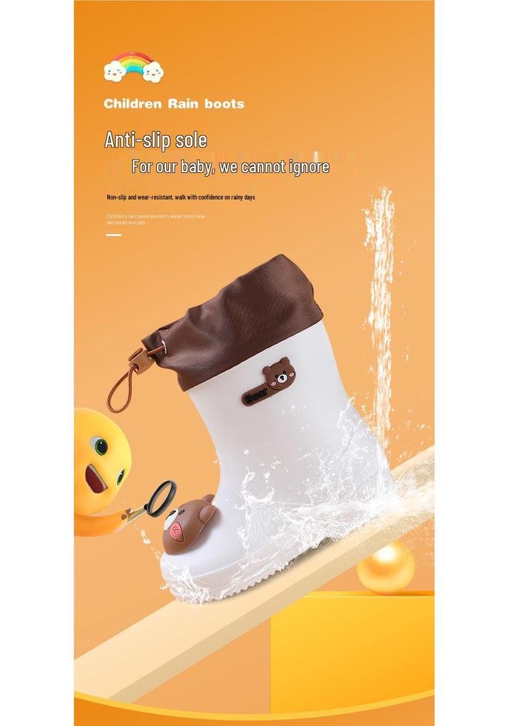 Cartoon Kids' Waterproof Non-slip Rain Boots with Drawstring