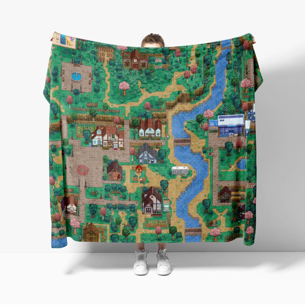 Stardew Valley Stadtkarte Flanell Überwurfdecke Dekor Kreative Decken Gemütlich Weich Leicht für Couch Sofa