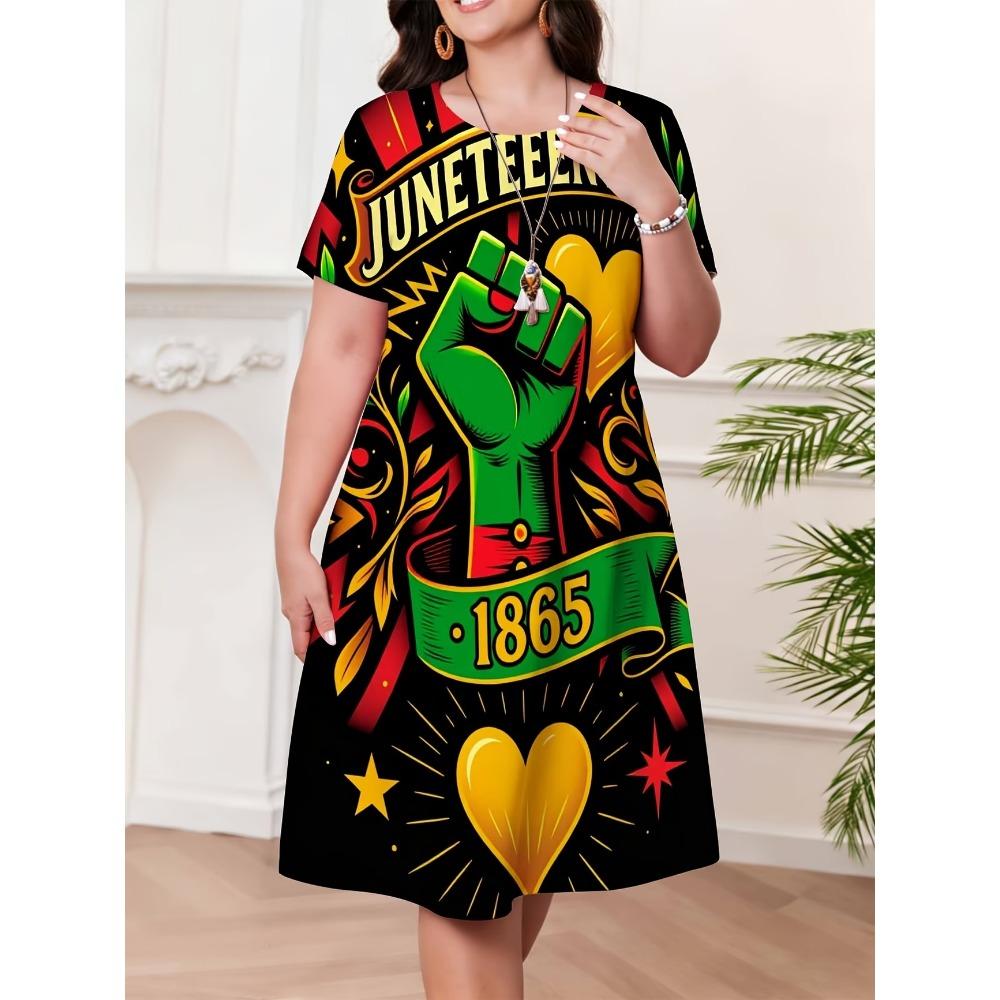 Retro Women's Summer Short Sleeve Round Neck Dress, 3D African Girl Print Casual Dress