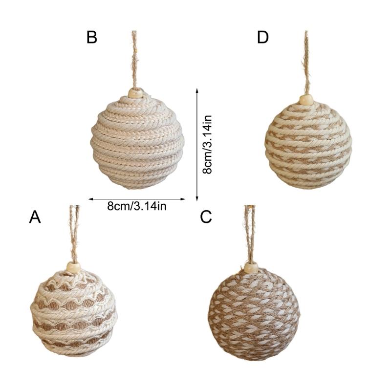 Christmas Tree Decoration Natural Fiber Twine Braided Foam Ball Holiday Hanging Ornament For Mantels Window Wall Display