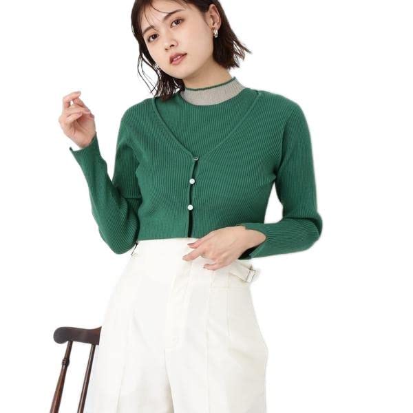 Jill by Jill Stuart Women's Sheer Neck Layered Cardigan, Green