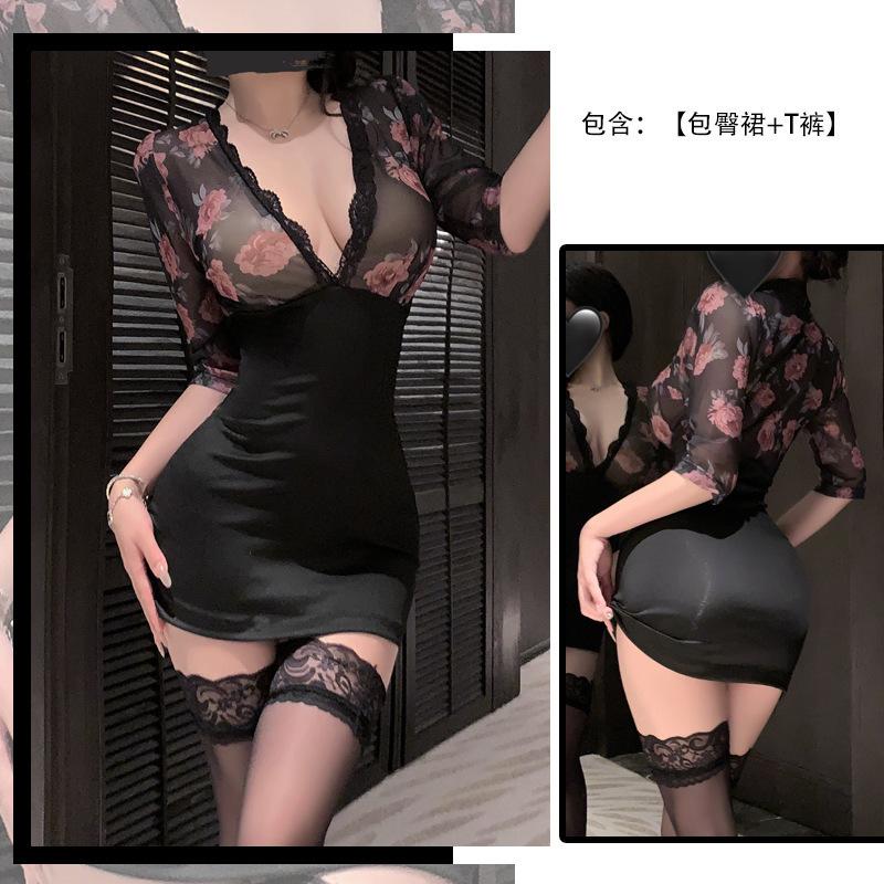 Sexy lingerie sexy deep V hottie seduction hip skirt pure desire OL uniform flirting sex qqny lace