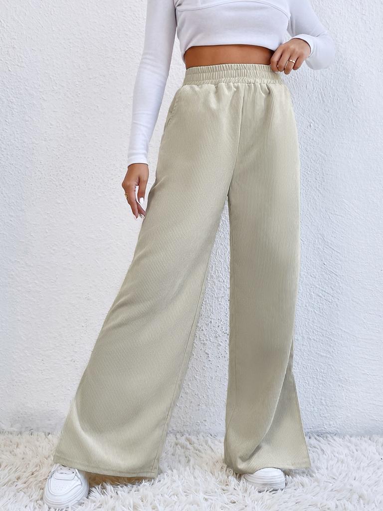 Fall Winter New Women's High Waist Casual Pants Solid Velvet Padded Patchwork Pleated Hem Long Pants Women