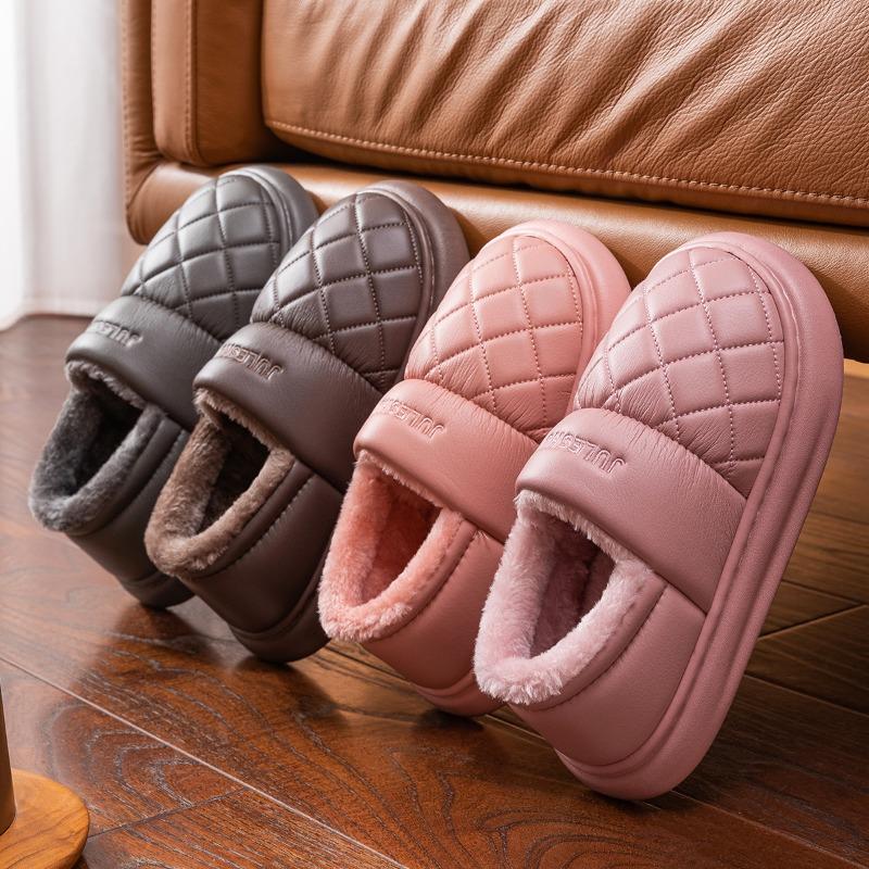 Waterproof cotton slippers women's autumn and winter elderly home thermal bag heel thick-soled non-slip leather cotton shoes men's outer wear