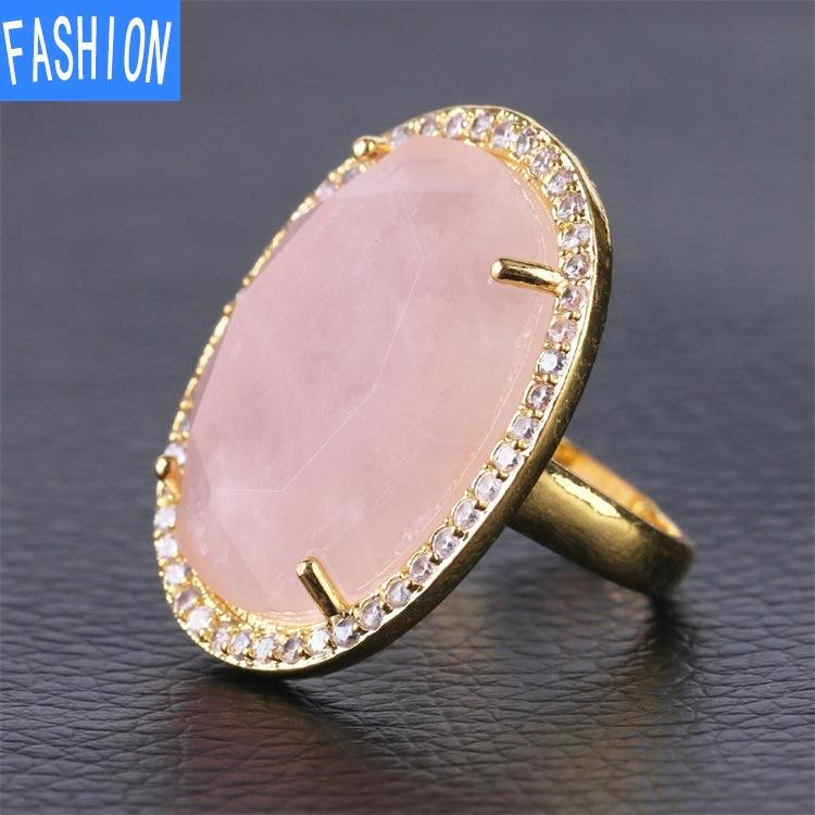 

Кольцо из натурального циркона с граненым кристаллом диаметром 2,5 см Rose Quartz