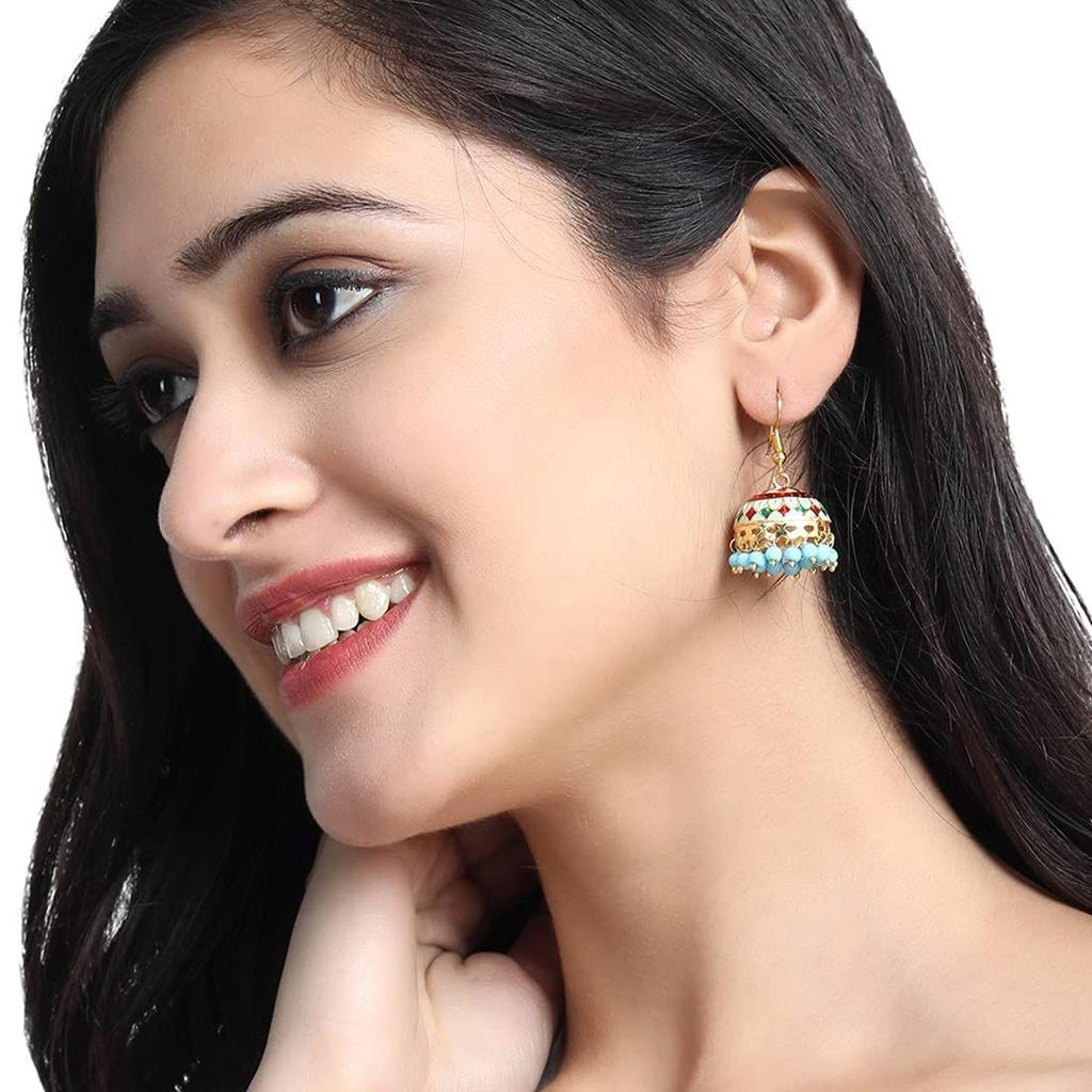Örhängen för Kvinnor & Flickor Traditionella Flerfärgade Meenakari Jhumka | Förgyllt Set Örhänge | Kupolformade Jhumka Örhänge Combo
