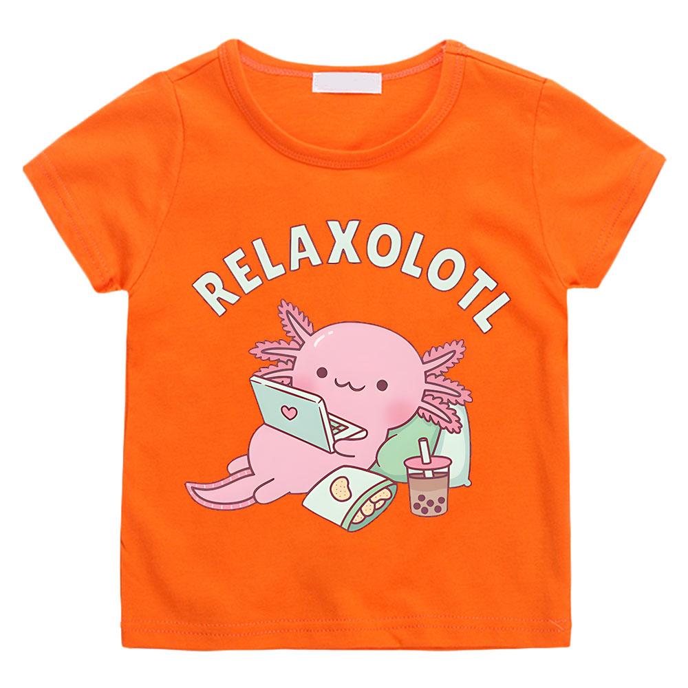 Niedliches Entspann dich viel Axolotl Kinder T-Shirt Cartoon Lustiger Wortspiel Grafik Kleidung für Jungen/Mädchen Baumwolle Kurzarm Kinder Sommer Tops T-Shirts