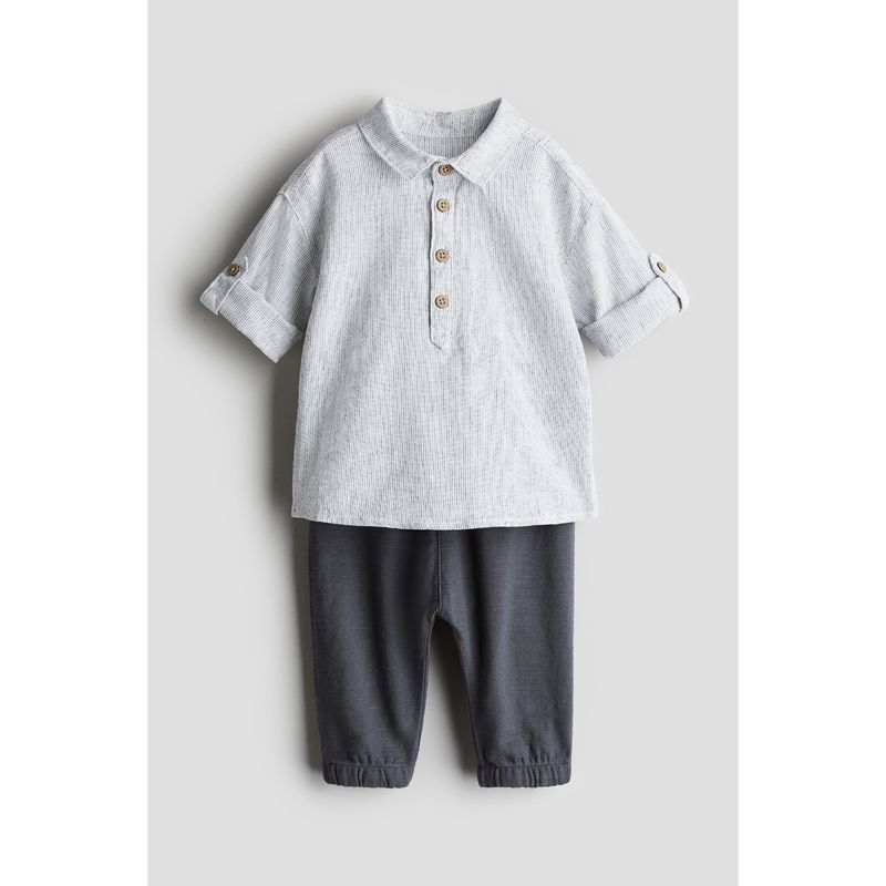 

HM Children s Clothing Baby Boys Autumn 2-Piece Cute and Graceful Shirt and Pants Suit 1228286 Dark gray/Stripes 100/56(2-3Y)