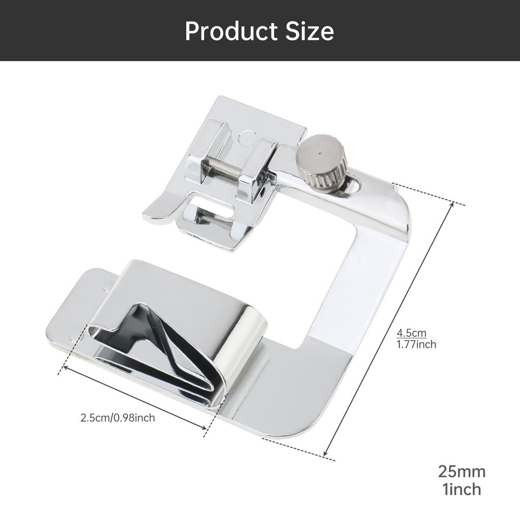 Vícevelikostní 1/2 3/4 1 palec 13 19 25 mm Kovová široká rolovaná patka s nízkou stopkou šicí stroj