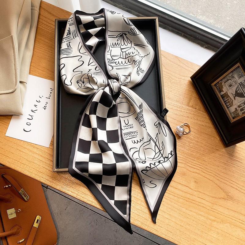 Korean Polka Dot Skinny Scarf: Imitation Silk Spring/Summer Neck Scarf & Headband Tie for Women