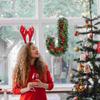 2 Pcs Green Ribbon Christmas Wreath Decoration Candy Cane Shape Frame Iron Ring Accessory Garland Bride