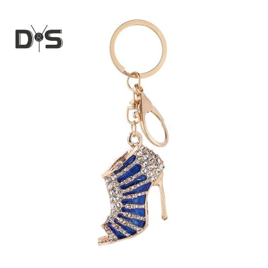 

Брелок для ключей на высоком каблуке с пряжкой, декоративный сплав, цветные стразы, держатель для ключей в машину, рюкзак, аксессуары синий
