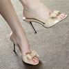 Fashion Stiletto Heel Round Toe Open Toe Bow Sandals Women's One Word Strap Non-Tired Feet Sexy Back Air Non-Slip High Heels