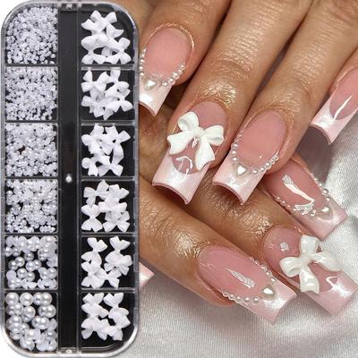 Nail Art Jewelry, White Bow Semi-Round Pearl Mixed 12-Grid Nail Jewelry